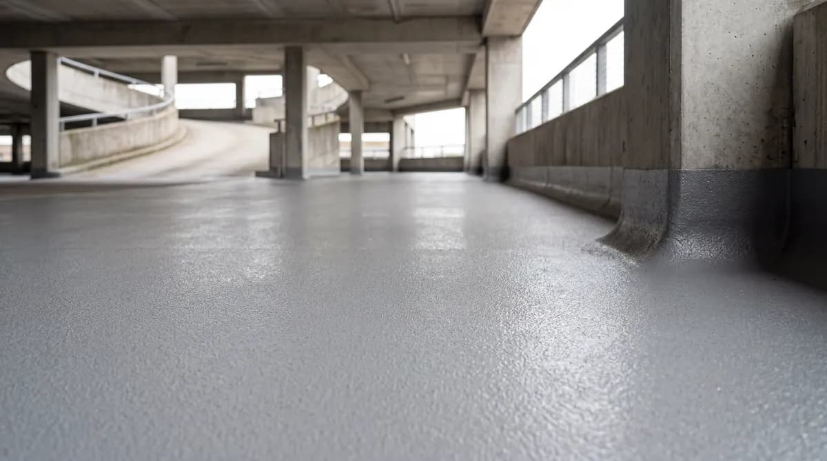 A Floortop polyurea resin floor on a multi-storey car park deck